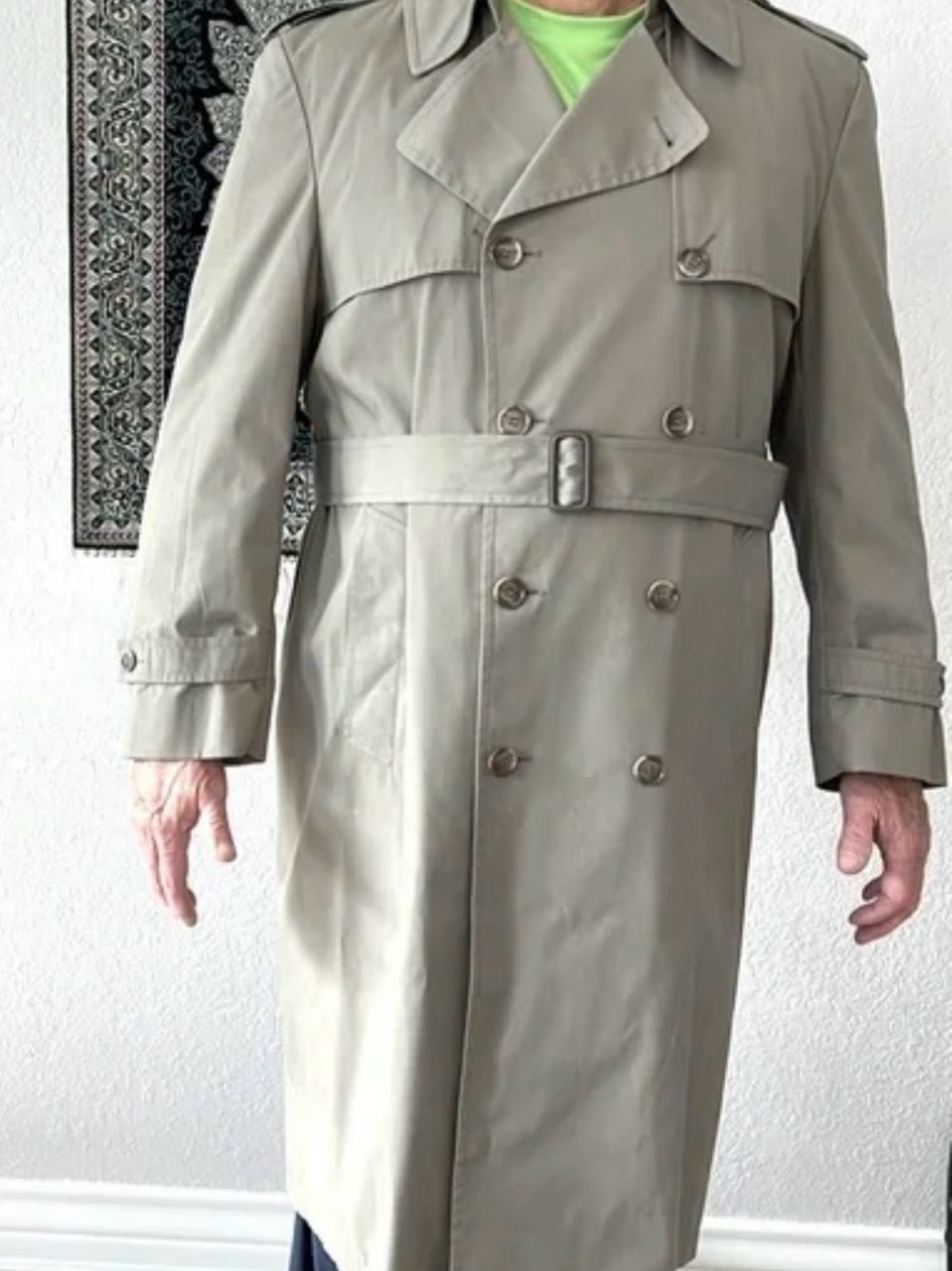 London Fog Men’s Classic Double-Breasted Belted Beige Trench Coat